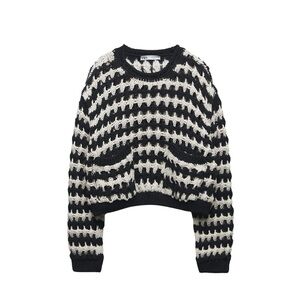 Zara Navy White Striped Open Knit Crop Sweater 💙🤍⛵️